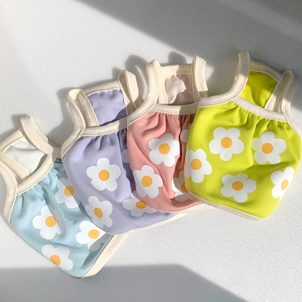 Summer Outdoor Cartoon Dog Clothes T-shirt Vest Flower Printing Clothes For Dog Shirt For Small Medium Puppy