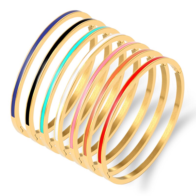 V-339 Thin Colorful Orange Enamel Bangles Bracelets for Women Party Bangles 361L Stainless Steel Jewelry