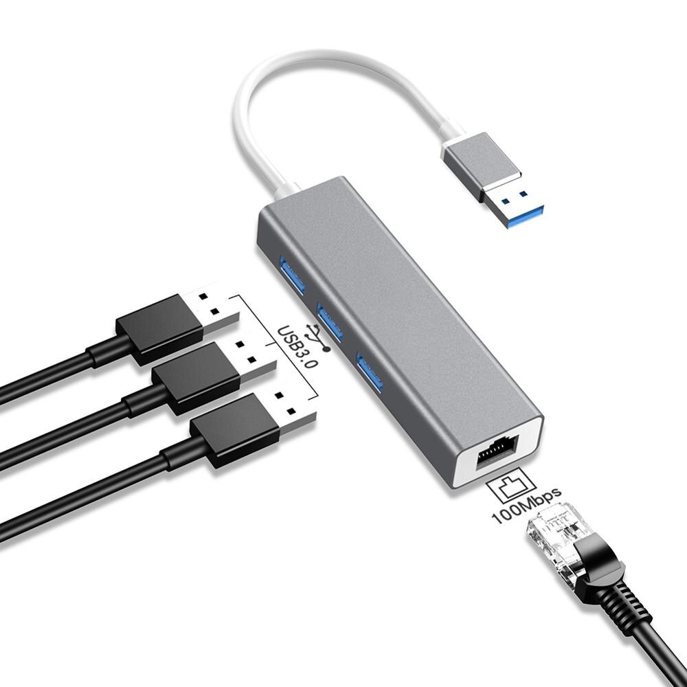Usb-keskitin  rj45 10/100 mbps tyypin -c 3 portit ethernet-verkkokortti lan-sovitin keskitinmuunnin windows 7/8/10: lle mac os linux vista