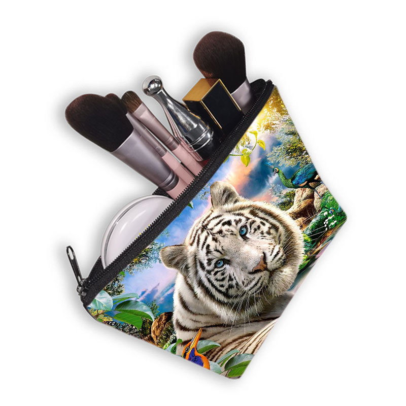 Biały nadruk tygrysa kosmetyczka moda kosmetyczka kosmetyczka torebka na suwak Organizer podróżna kosmetyczka kosmetyczka dziewczyny Mini torebka