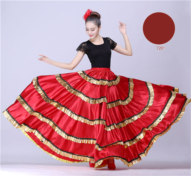 Jupe Flamenco espagnole pour femmes, robe de danse, Costumes, spectacle sur scène, fête, rouge, vêtements féminins: Style A 720 degree