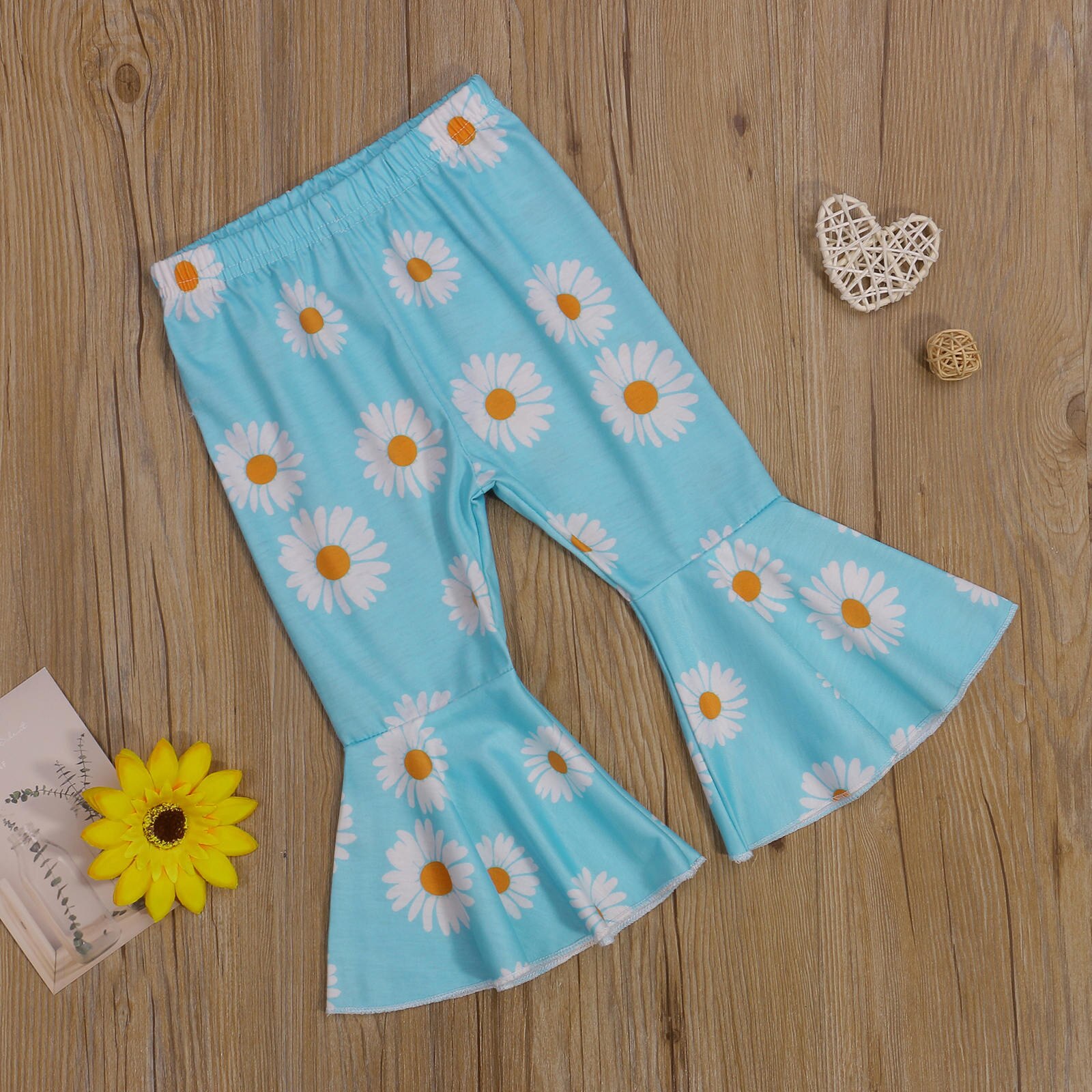 Pantalones acampanados para niñas pequeñas, pantalones con estampado de Margarita, cintura elástica, Fondo de campana, 0-3T