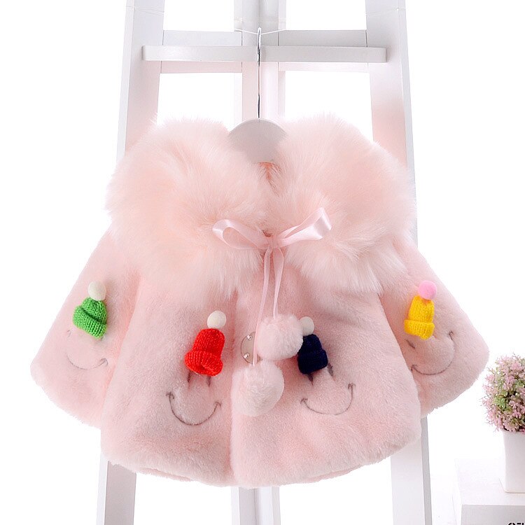 Inverno neonate moda soffice scialle imitazione pelliccia orecchie di coniglio ragazze cappotto di cotone spesso cappotto di abbigliamento per bambini in Cashmere caldo: Pink / 12m