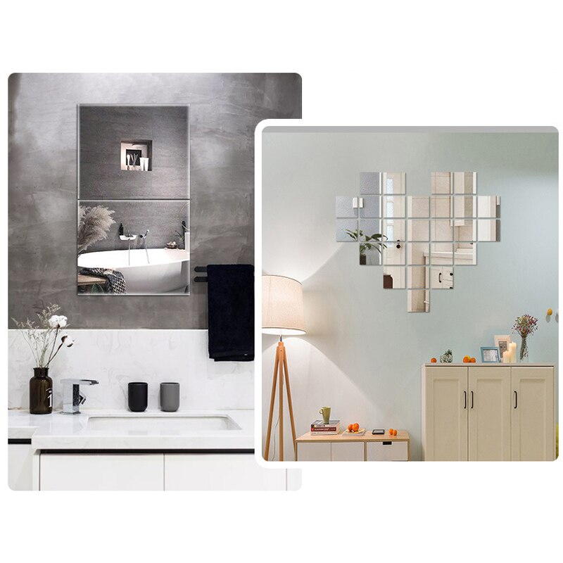 Mirror Wall Sticker Bathroom Mirror Effect Wallpaper Rectangle Self Adhesive Room Decor Stick On Art Mirror Stickers