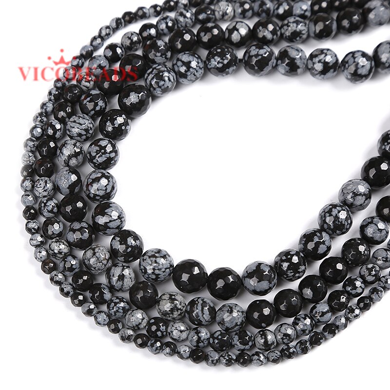 Cuentas de obsidiana de copo de nieve facetadas de piedra Natural de 4, 6, 8, 10, 12mm, para fabricación de joyas, pulsera Diy