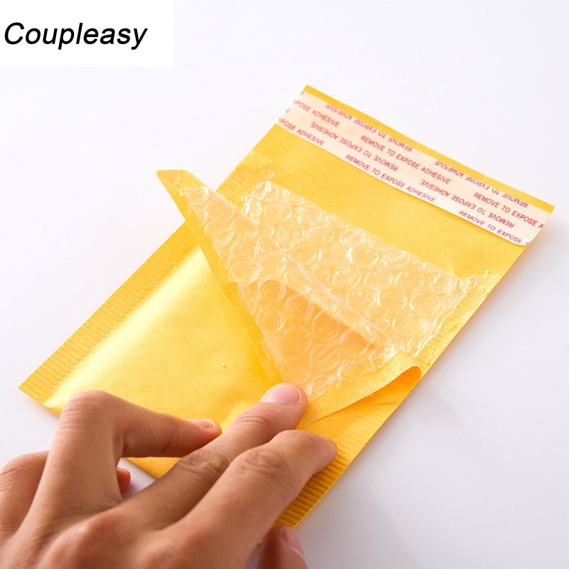 Bolsas de mensajería de papel Kraft amarillo, sobres acolchados con burbujas de 9 tamaños, bolsa de embalaje con autosellado, 10 unids/lote
