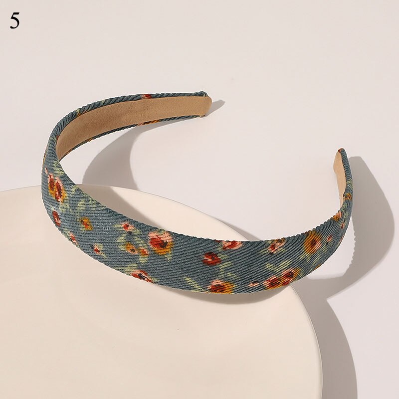 1Pc Corduroy Vrouwen Hoofdband Plaid Gestreepte Bloemen Printing Brede Hoofdband Vintage Stretch Tulband Haarband Vrouwelijke Hoofd Hoepel: 5