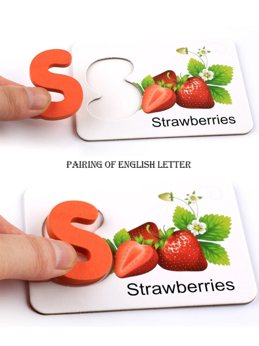 freundlicher ABC Englisch Buchstaben Kognitiven Karten Holz Obst Gemüse Alphabet Lernen Passenden Rätsel Spielzeug