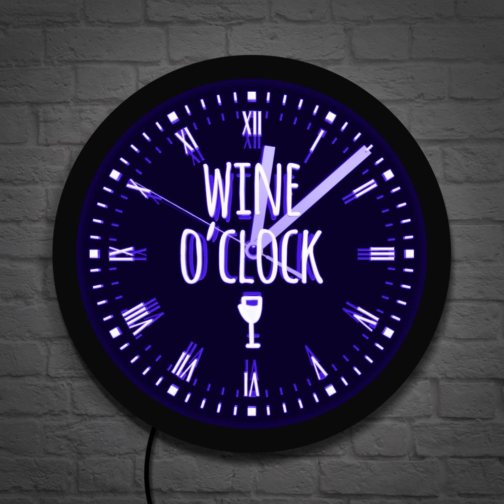 Wine o'Clock LED Neon Sign Modern Wall Clock Winery Sign Kitchen Wall Watch Luminous Pub Bar Wine Lighting Decor Party