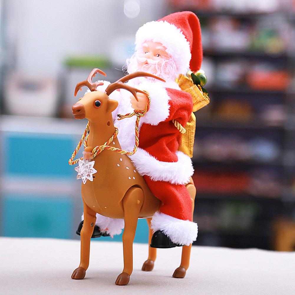 Santa Claus Riding Deer Doll Electric Music Kid Toy Xmas Decor Ornament Creating Cheerful Beautiful Atmosphere Toy