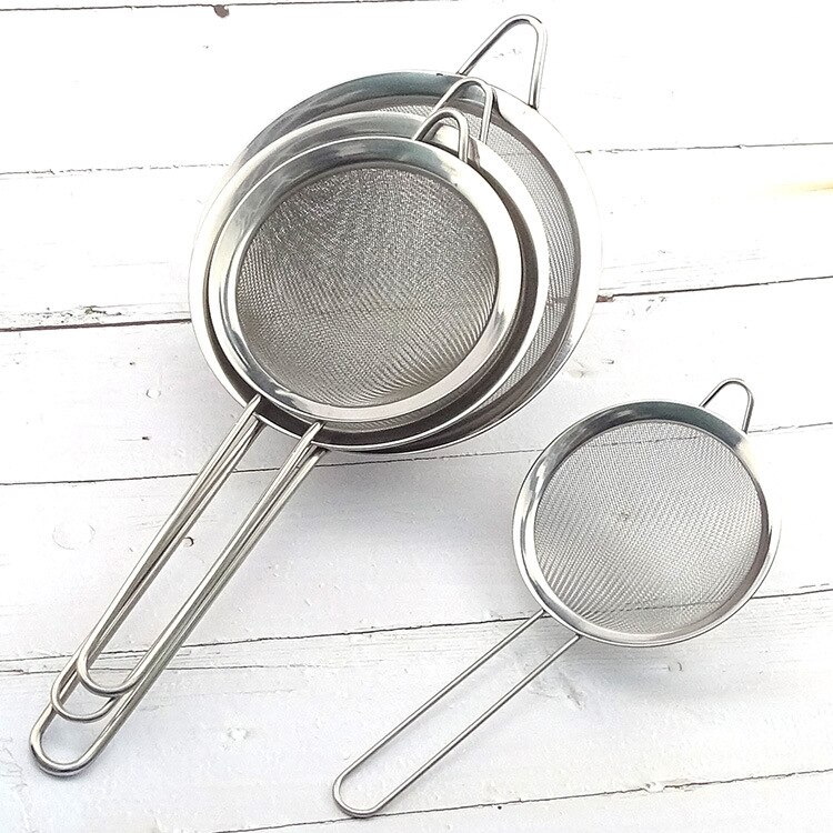 Handbediende siliconen roestvrijstalen bloemzeef, handbediende zeef, poederisolatietool, handbediende zeef, bakgadget: 10cm