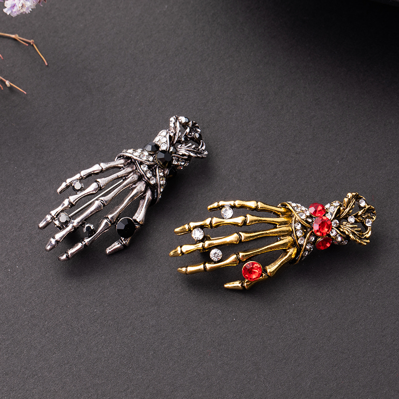 Broche de calavera Retro para hombre, insignia de Palma de gótica, estilo oscuro, joyería de Halloween, de cumpleaños, recuerdo, 1 unidad