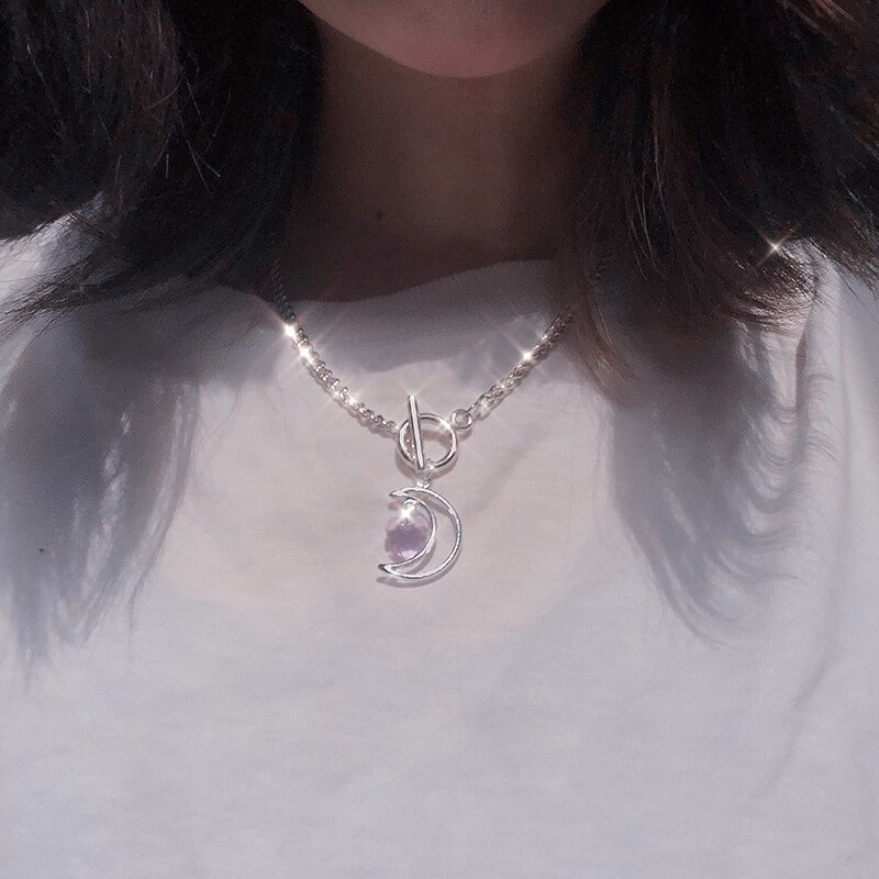 Huanzhi fe gennemsigtig lilla kærlighedshjerte hul måne krystal kravebenskæde eller spænde halskæde til kvinder piger