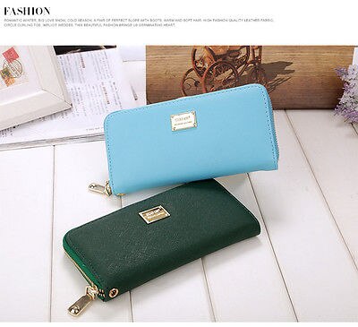 Women Ladies Zipper Faux Leather Long Purse Clutch Phone Bag Wallet Card Holder