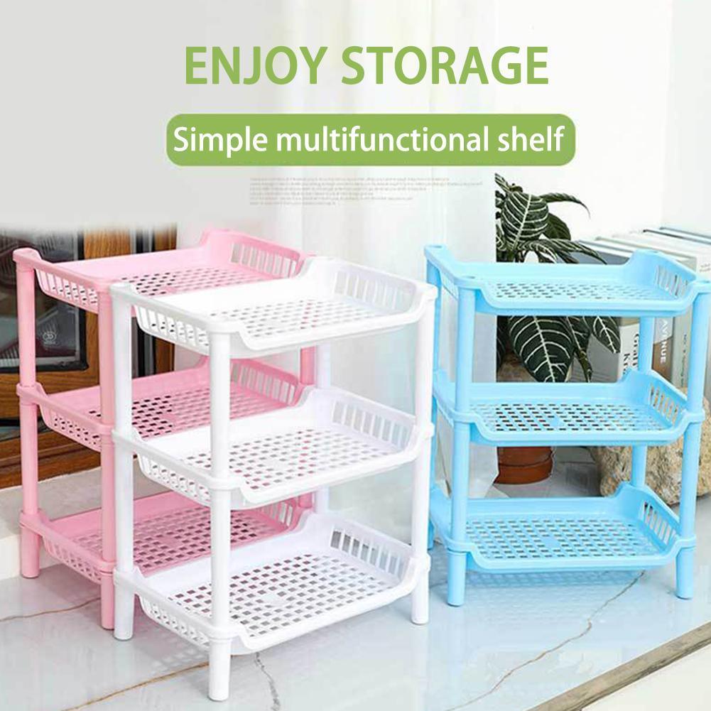 3 Layers Kitchen Organizer Storage Rack Holder Organization Sundries Shelf Assembled Plastic Storage Bathroom H7J7