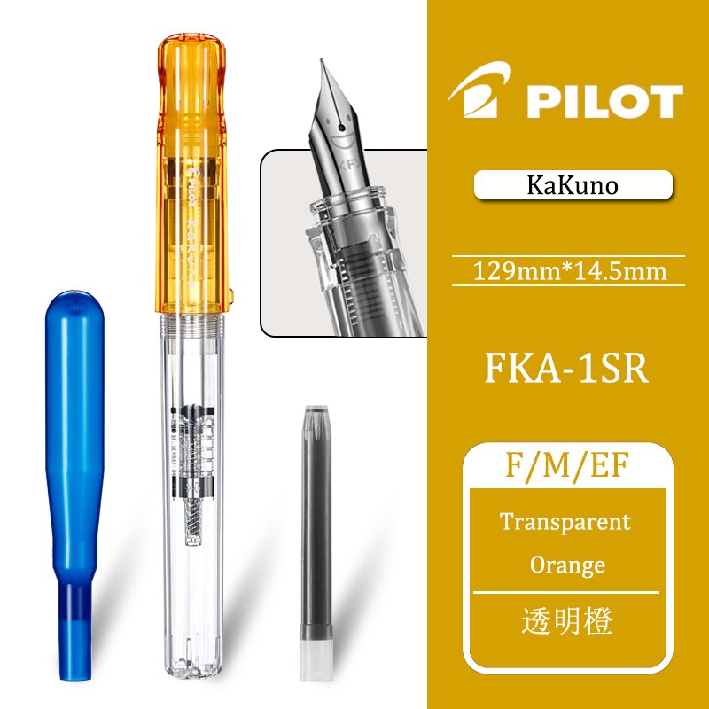 PILOT édition limitée KAKUNO Smiley stylo plume FKA-1SR spécial EF / F / M pointu bureau pratique échange de mots cartouche d'encre: orange / M