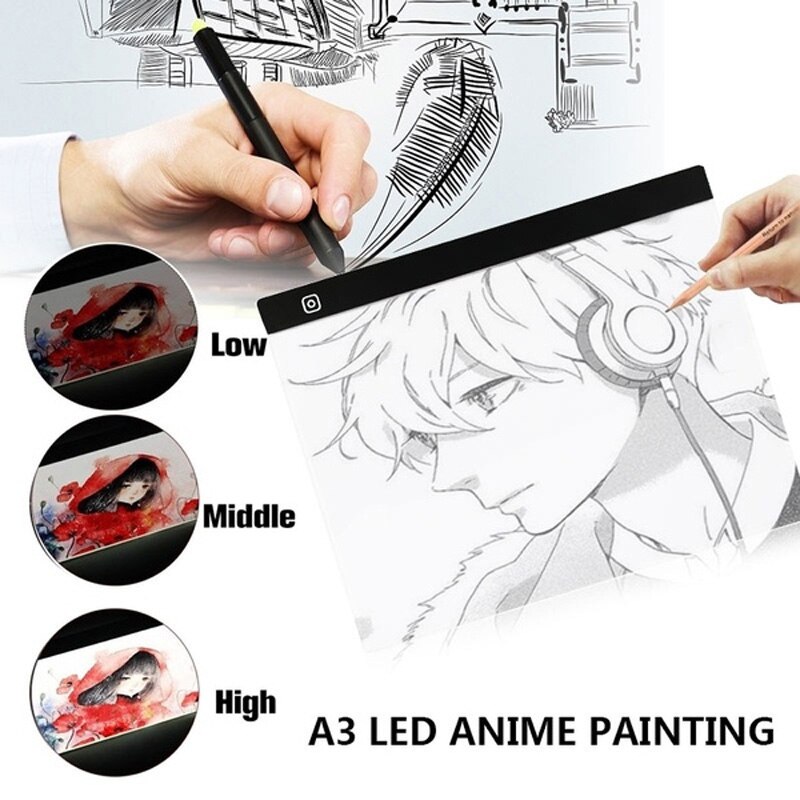 A3 Usb Powered Ultra-Dunne Led Tekentafel Aritist Tattoo Stencil Board Light Box Tracing Tekening Pad Tafel 3 niveau Dimmen