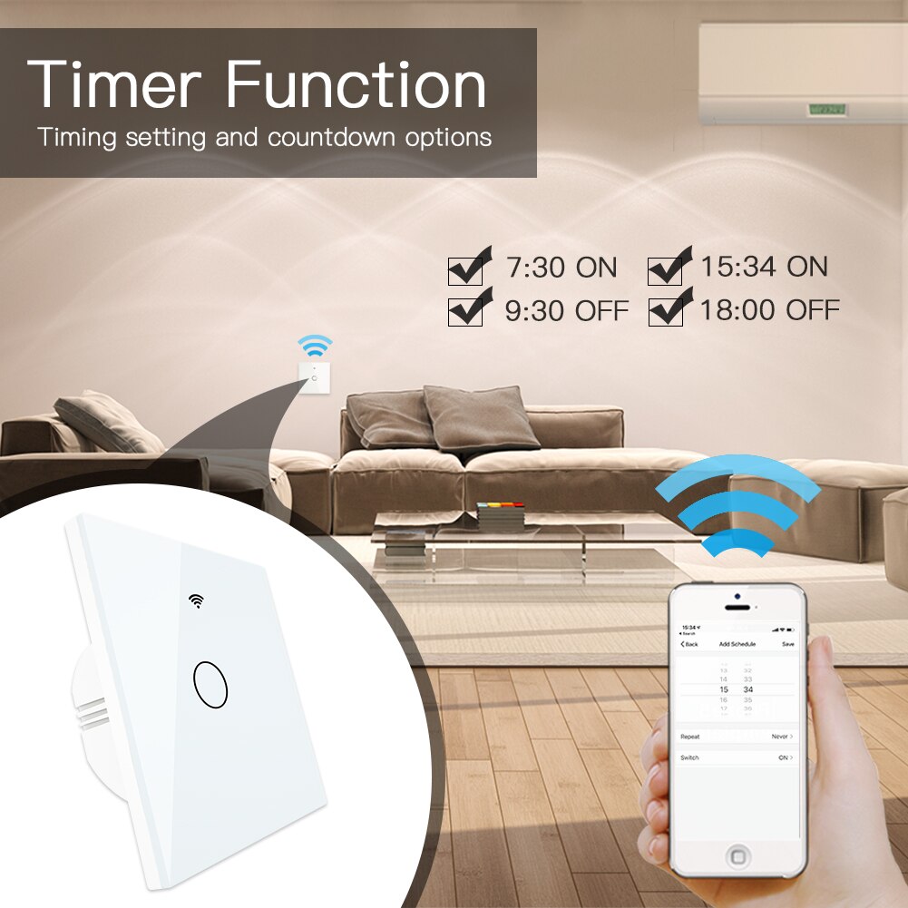 WiFi Smart Glass Panel Touch Switch RF433 Transmitter Wall Panel 1/2/3 Gang Remote Control Switch Works with Alexa Google Home