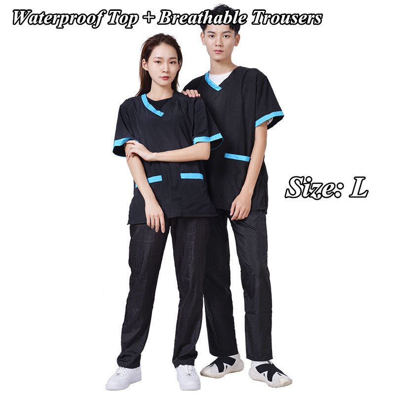 Pet shop groomer work clothes waterproof Anti-static Pet Work Clothes Apron for Dog Cat Hairdressing Grooming Smock G0921: Breathable Suit L