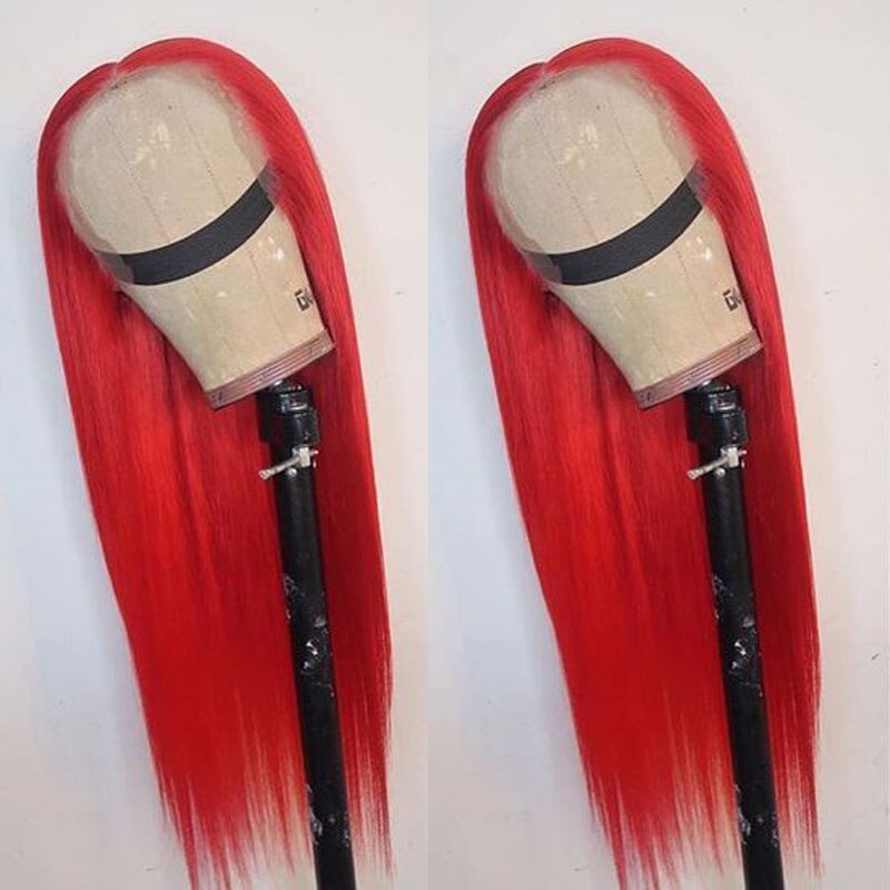 Bombshell fogo vermelho onda solta reta peruca dianteira do laço sintético glueless fibra resistente ao calor cabelo médio de separação para perucas femininas: #2 / 26 polegadas