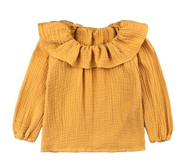 Prikket bluse småbørn piger tøj bomuld lange ærmer skjorter peter pan krave baby piger prinsesse skjorter små børn casual toppe: Gul / 12m