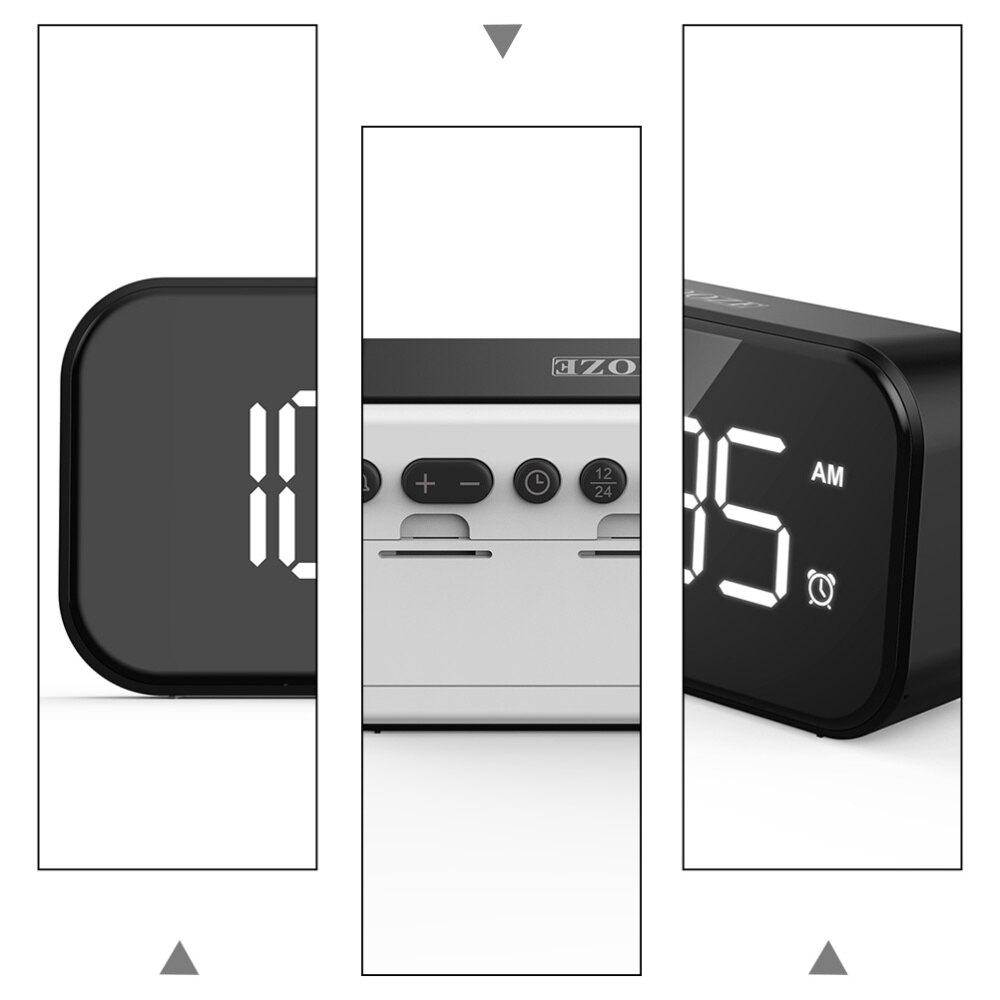 LED Digital Alarm Clock Snooze Dimmer Mirror Surface Clock Without Battery
