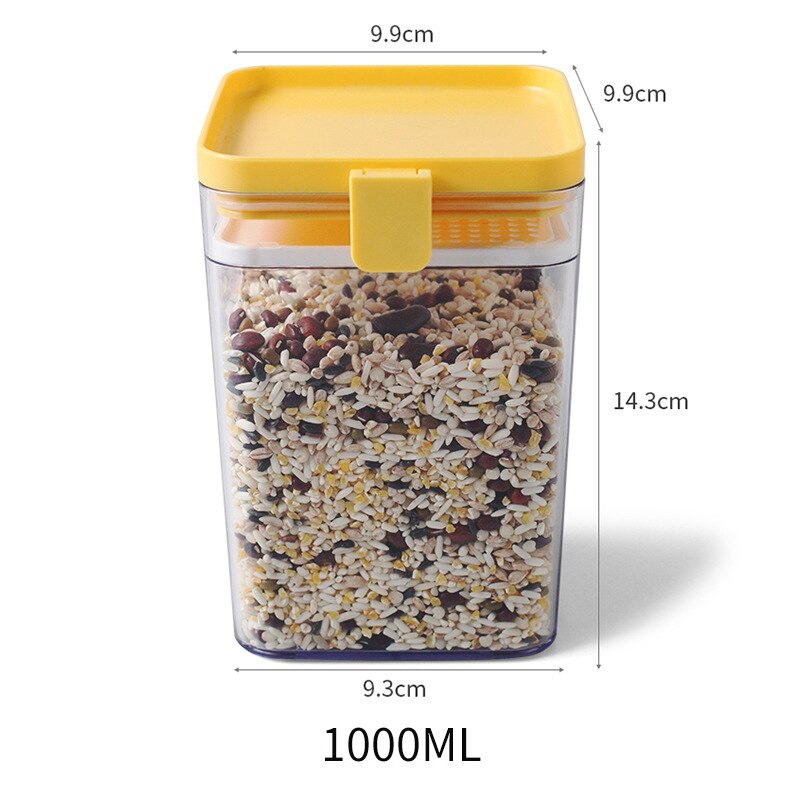 500/1000/1600ML Food Storage Container Plastic Kitchen Refrigerator Noodle Box Multigrain Storage Tank Transparent Sealed Cans: yellow 1000ml