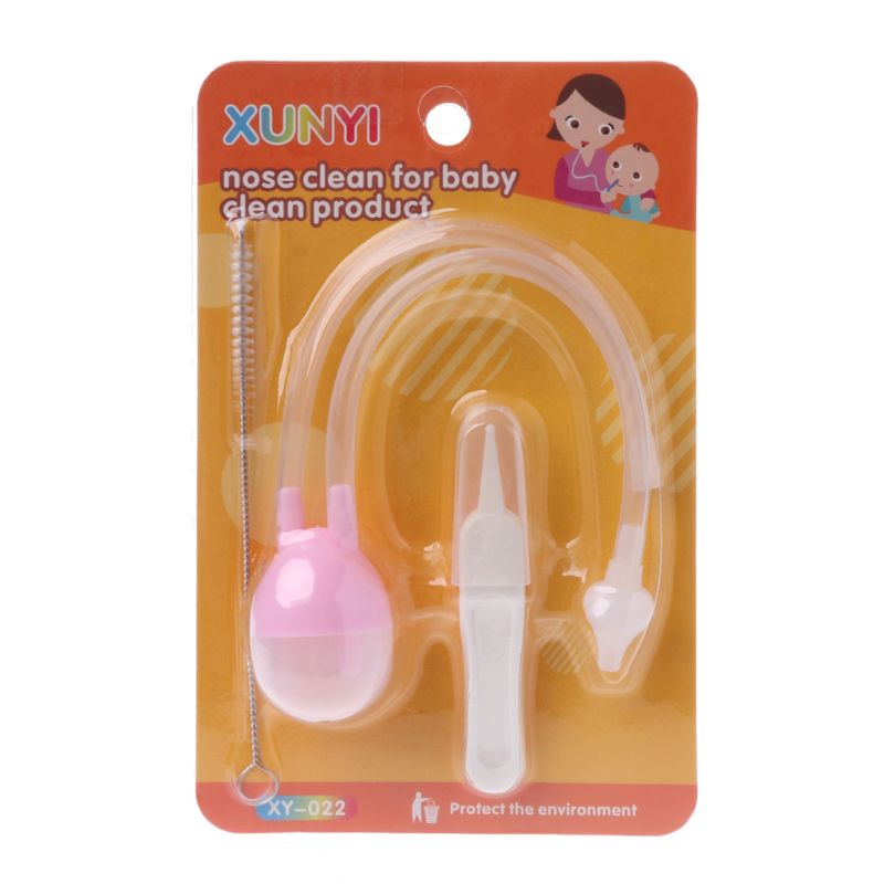 3pcs Baby Care Set Newborn Safety Nose Cleaner Kids Vacuum Suction Nasal Aspirator Set Infants Flu Protections Accessories 124D: Pink