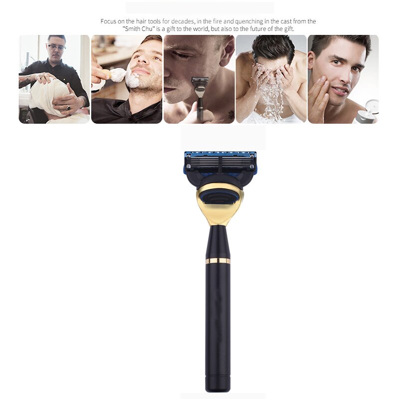 Safety Razor Men's Manual Shaver Double Edge Shaving Razor Classic Hair Removal Shaver Metal Handle with 4 Razor Blades