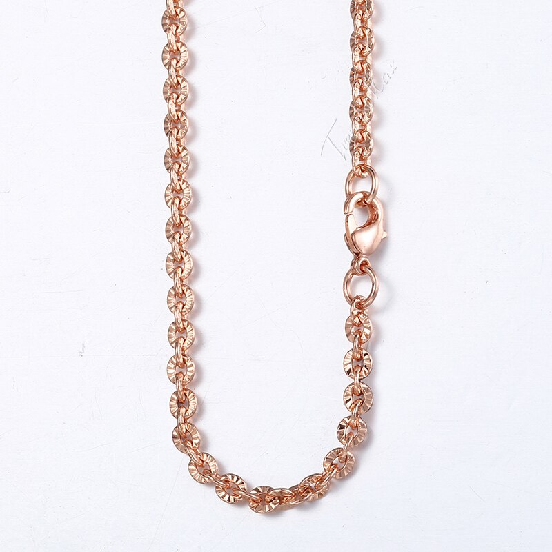 3mm Womens 585 Rose Gold Filled Cut Rolo Ronde Ketting Mode-sieraden GN357