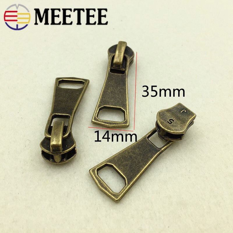 5Pcs Retro Bronze Zipper Slider For Metal Zip Down Jacket Coat 5# Zippers Head Zips Repair Kits DIY Garment Sewing Accessories