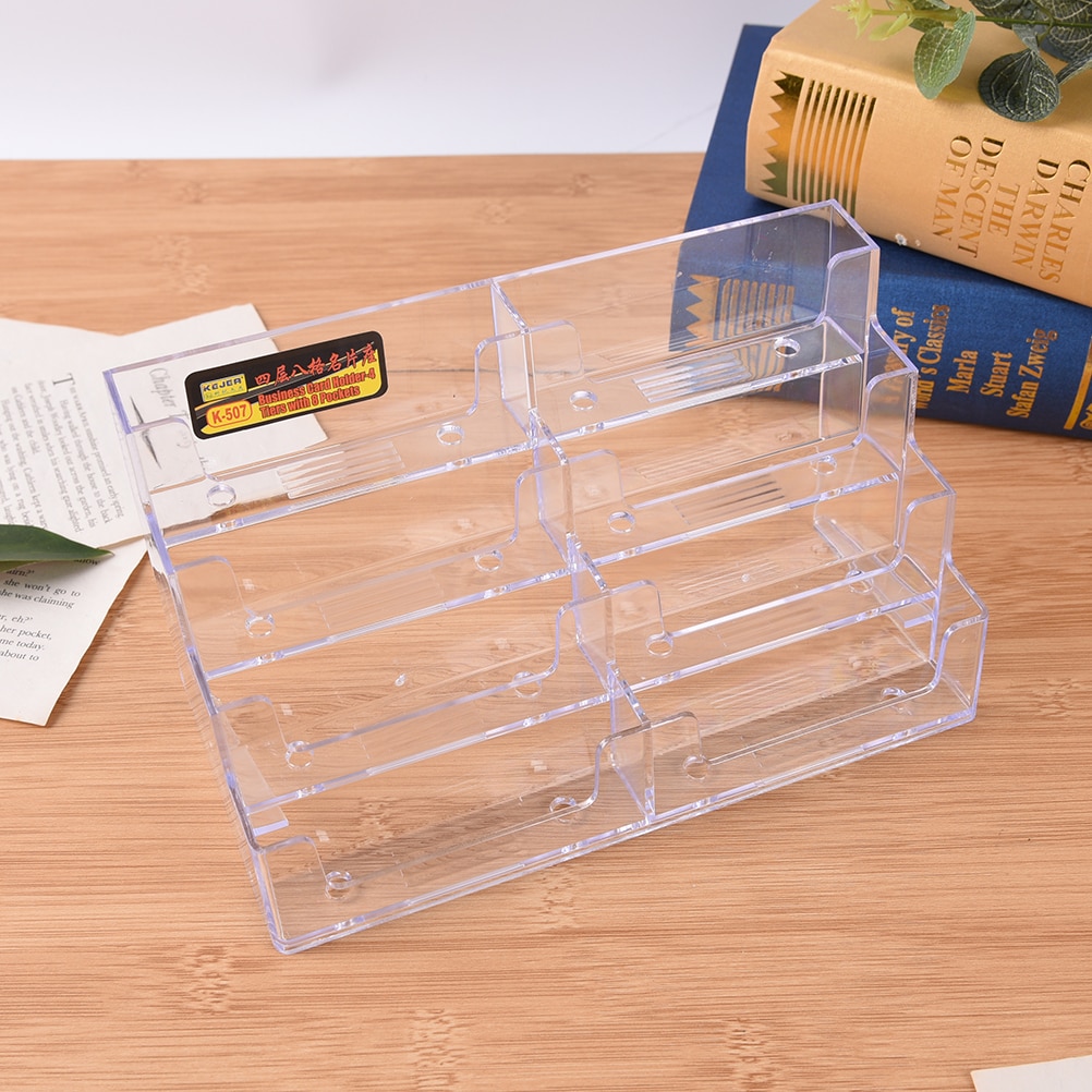 8 Pockets Stand Clear Transparent Acrylic Counter Display Stand Desktop Office Business Card Holder Office Home Supplies