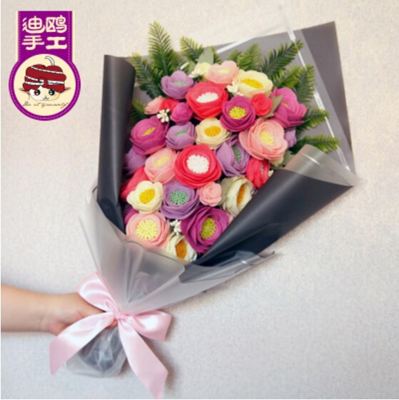1pc ramo de flores artificial Kit de fieltro tela no tejida material de embalaje DIY artesanía costura de cumpleaños decoración para el hogar: 3