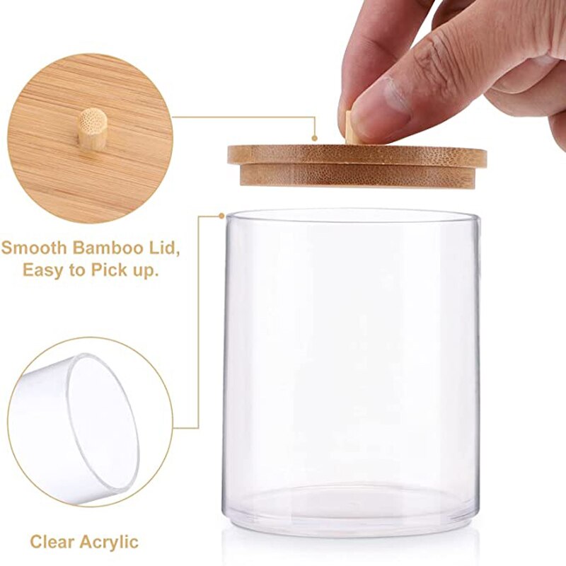 Badkamer Organizer Cosmetische Opbergdoos Katoenen Bal Qtip Beugel Acryl Opslag Jar Pen Houder Met Bamboe Cover Stofdicht