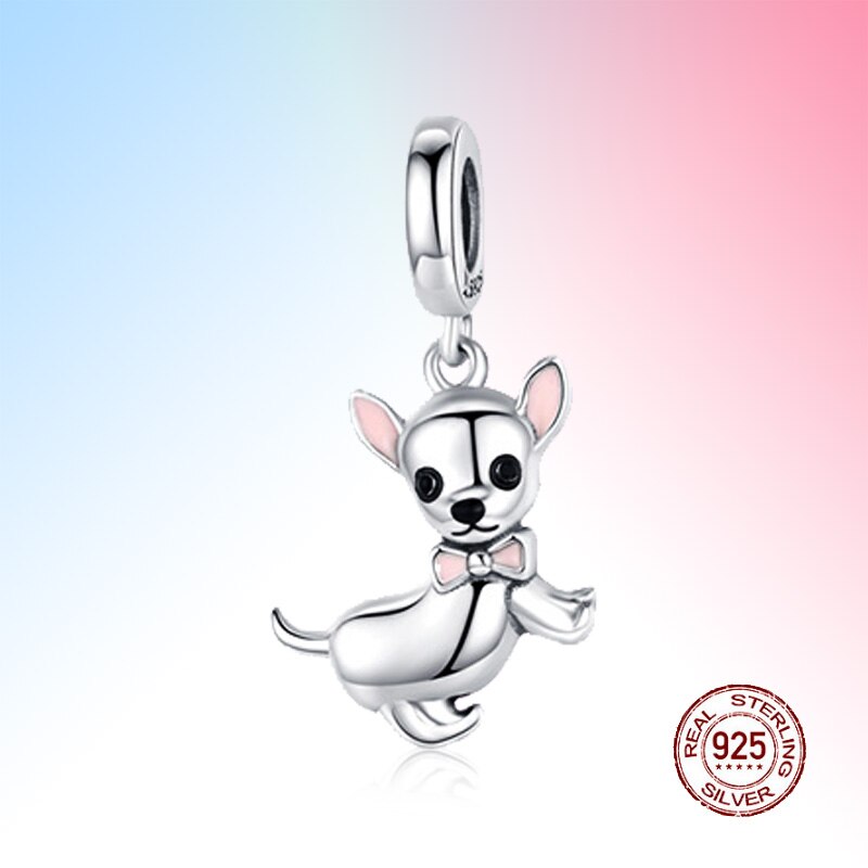 chihuahua placki delfin sowa karp żółw koliber żyrafa urok emaliowane koraliki 925 srebro oryginalny patelnia bransoletka panie DIY bijoux: WT1101