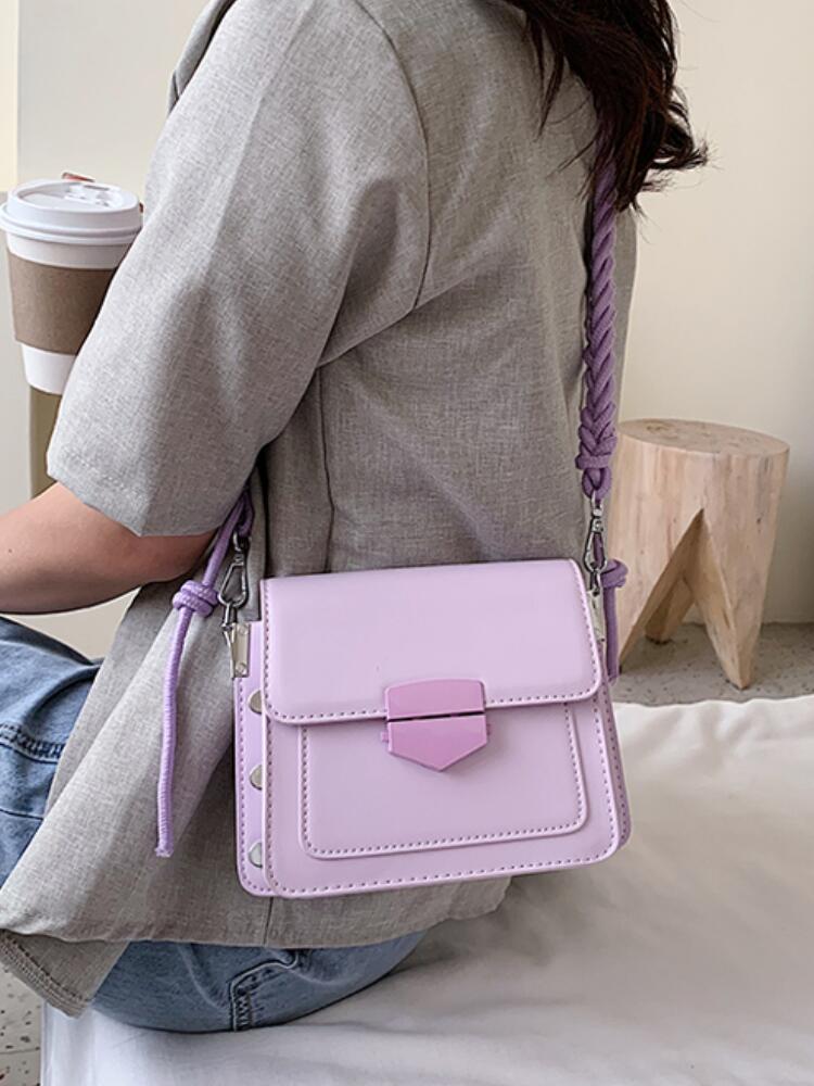 Solid color Square Crossbody bag PU Leather Women's Handbag Lock Shoulder Messenger Bag