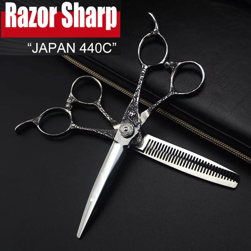 5.5 &amp; 6.0 Inch Japan 440C Kapper Schaar Shop Gereedschap Kappers Schaar Professiona Hair Schaar Snijden Dunner Salon Shears