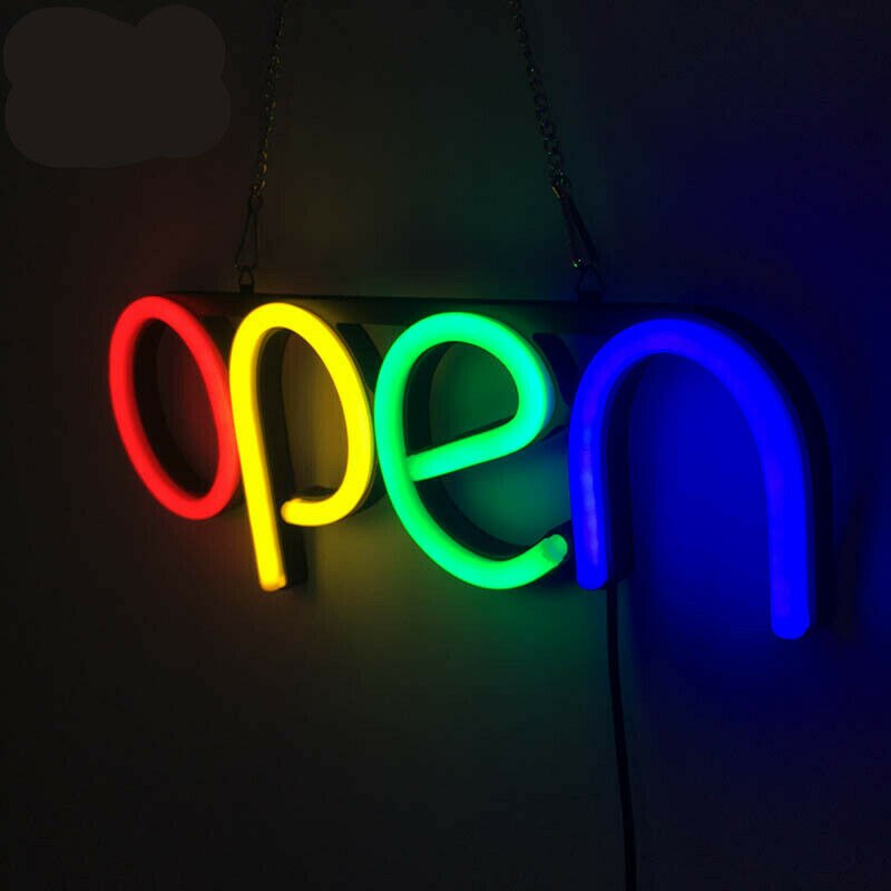 Åbent forretningsskilt neonlys ultra lyst ledet butik butik reklame lampe lys: Farverig