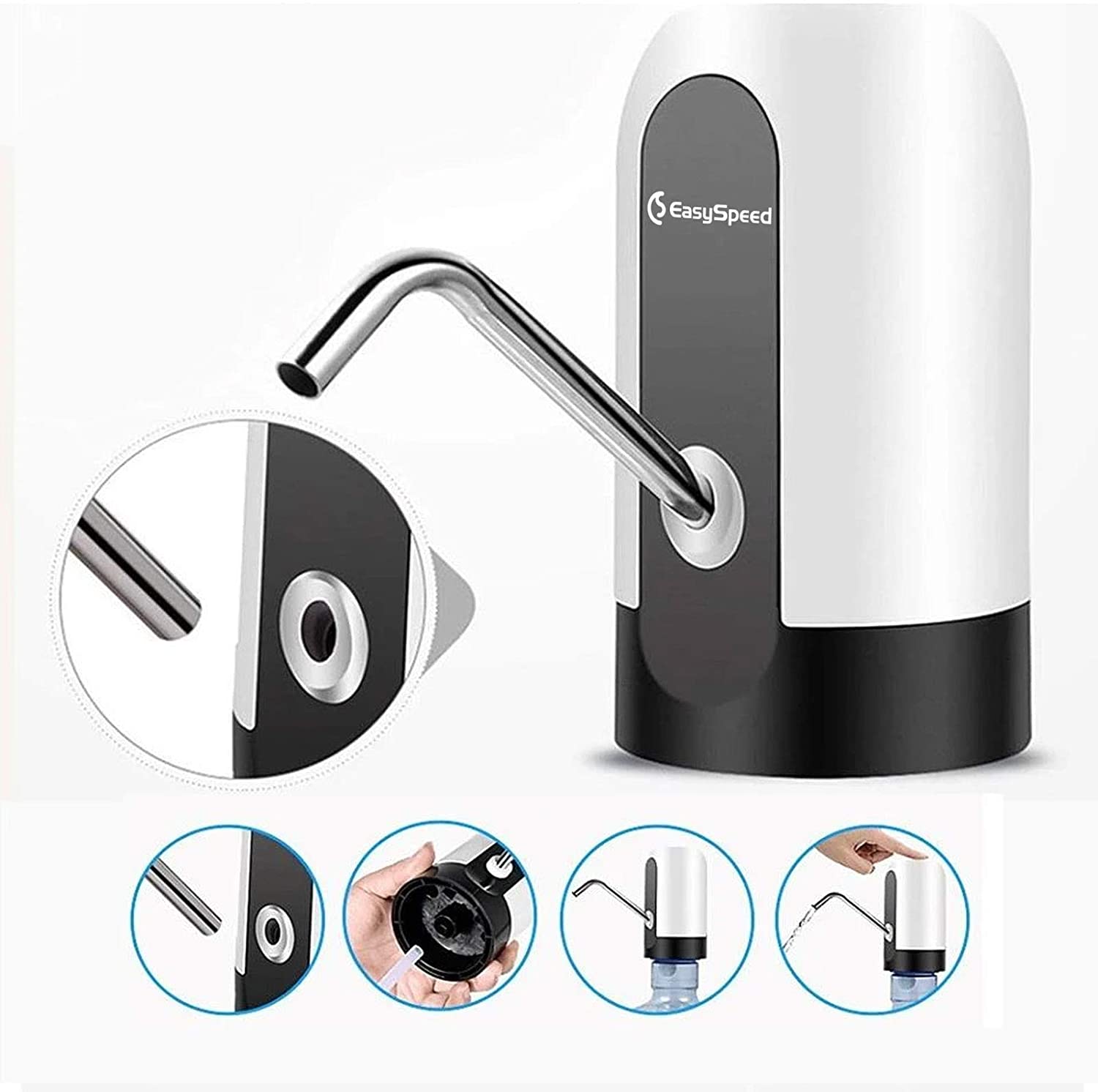 EASYSPEED, DISPENSADOR DE Agua con luz, ELECTRICO Y PORTATIL para BOTELLONES DE 5,8,10,12,13 Y 20 litros (Negro)