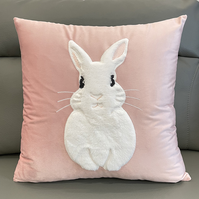 45x45CM Cute Cartoon Rabbit Throw Pillow Cover Nordic Animal Stamping Waist Cushion Cover Decor Home Decorative Pillowcase: Light Grey