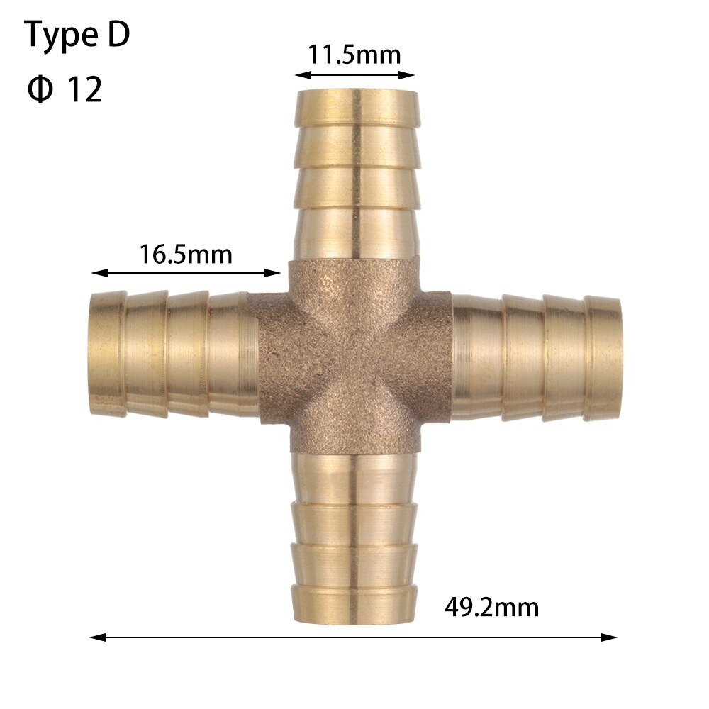6/8/10/12mm connettori per tubi flessibili raccordo per tubo flessibile in ottone raccordo a gomito, gomito, croce, t, Y, connettore paratia: Type D 12mm