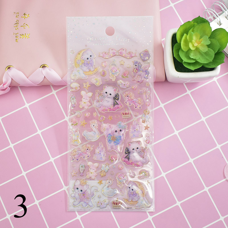 Kawaii Cat Stickers Cute Crystal Stickers Acrylic Decoration Stickers For Kids DIY Diary Scrapbooking Stationery