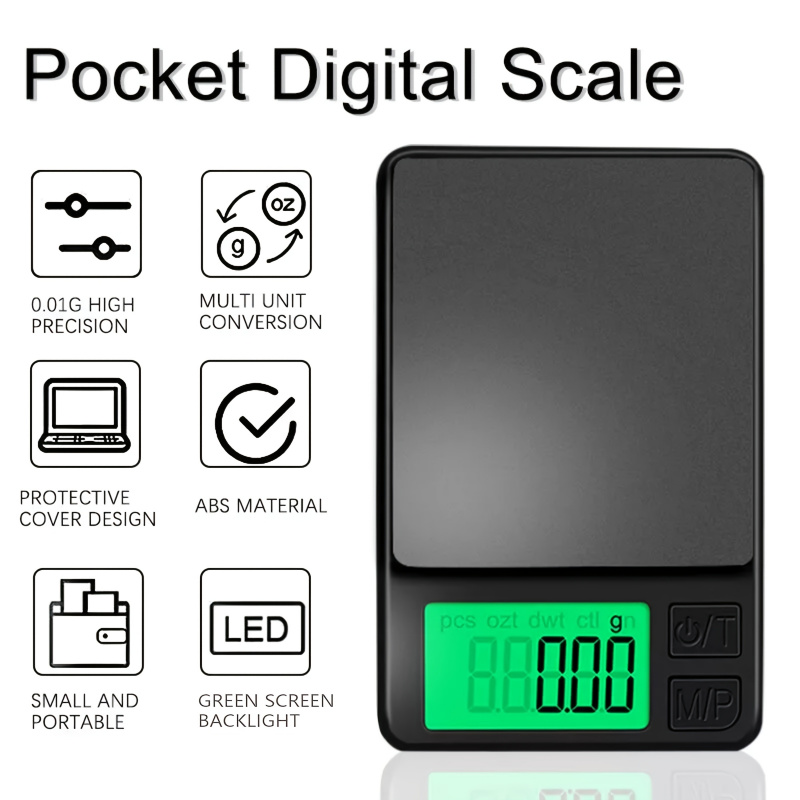 [1000g Digital Scale] Portable Precision Digital Pocket Scale Food ScaleJewelry ScaleBacklit LCDProtective Cover Kitchen Coffee