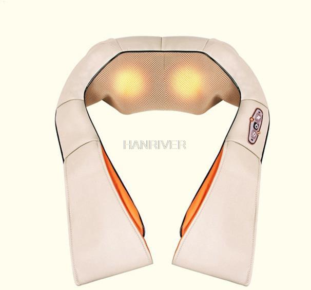 Elektryczny masażer Shiatsu, do masażu pleców, ramion, ciała, szyi, wielofunkcyjny, szal, na podczerwień, podgrzewany, masowanie, ugniatanie, do domu lub samochodu: 4-Buttons-Beige