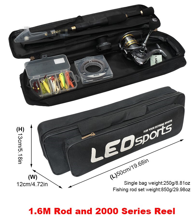Kit completo de Combo de caña y carrete de pesca telescópica, conjunto de engranaje giratorio de carrete de pesca, juego de señuelo de línea de pesca de 100M PE: 1.6M Rod  2000  Reel