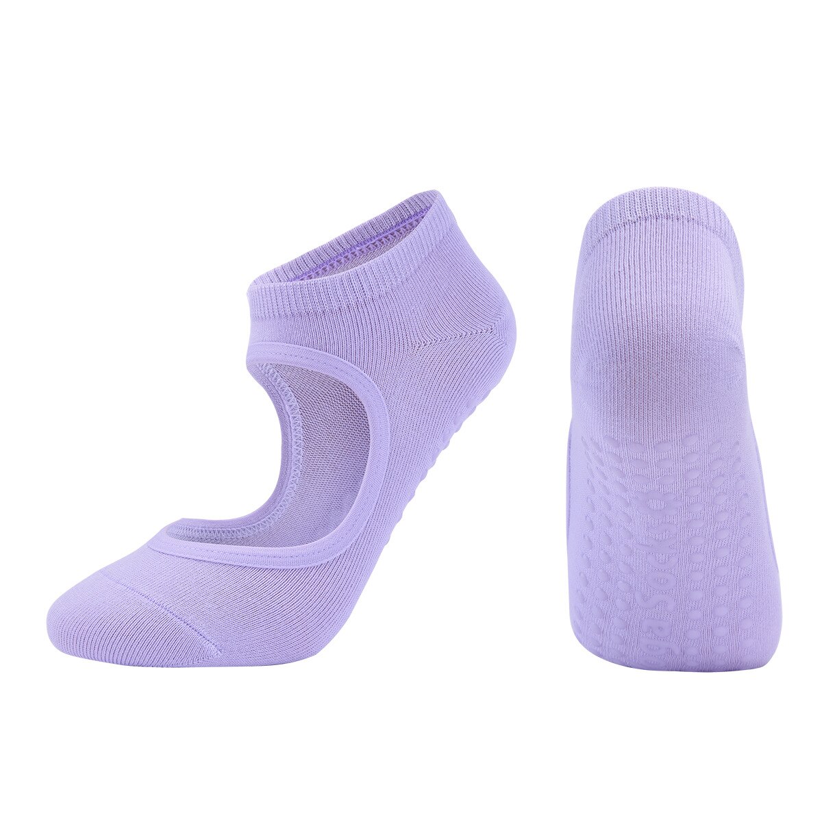 Rückenfreie yoga-socken für damen, schnelltrocknend, rutschfest dank silikonsohle, atmungsaktiv, aus baumwolle, ideal für pilates, ballett und gymnastik.: Lila