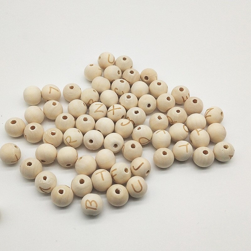 50pcs DIY Accessories 14mm Mix Wood Engraved Letters Natural Wooden Spacer Beads Handmade Nursing Jewelry Kids Toy