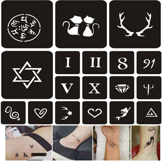 38 Ontwerpen/Set Kleine Glitter Tattoo Stencil Voor Schilderen Airbrush Tattoo Stencils Diy Body Art Henna Tattoo Stencils