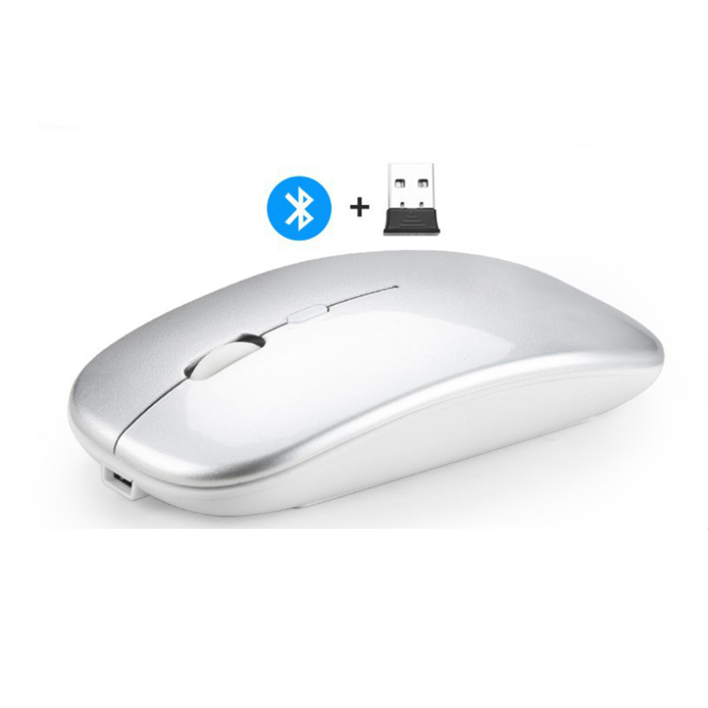 Silent Wireless Bluetooth Mouse+2.4GUSB/2.4G Rechargeable Mouse Ergonomic Mini Mouse USB Optical Mouse for PC Laptop: Bluetooth silver