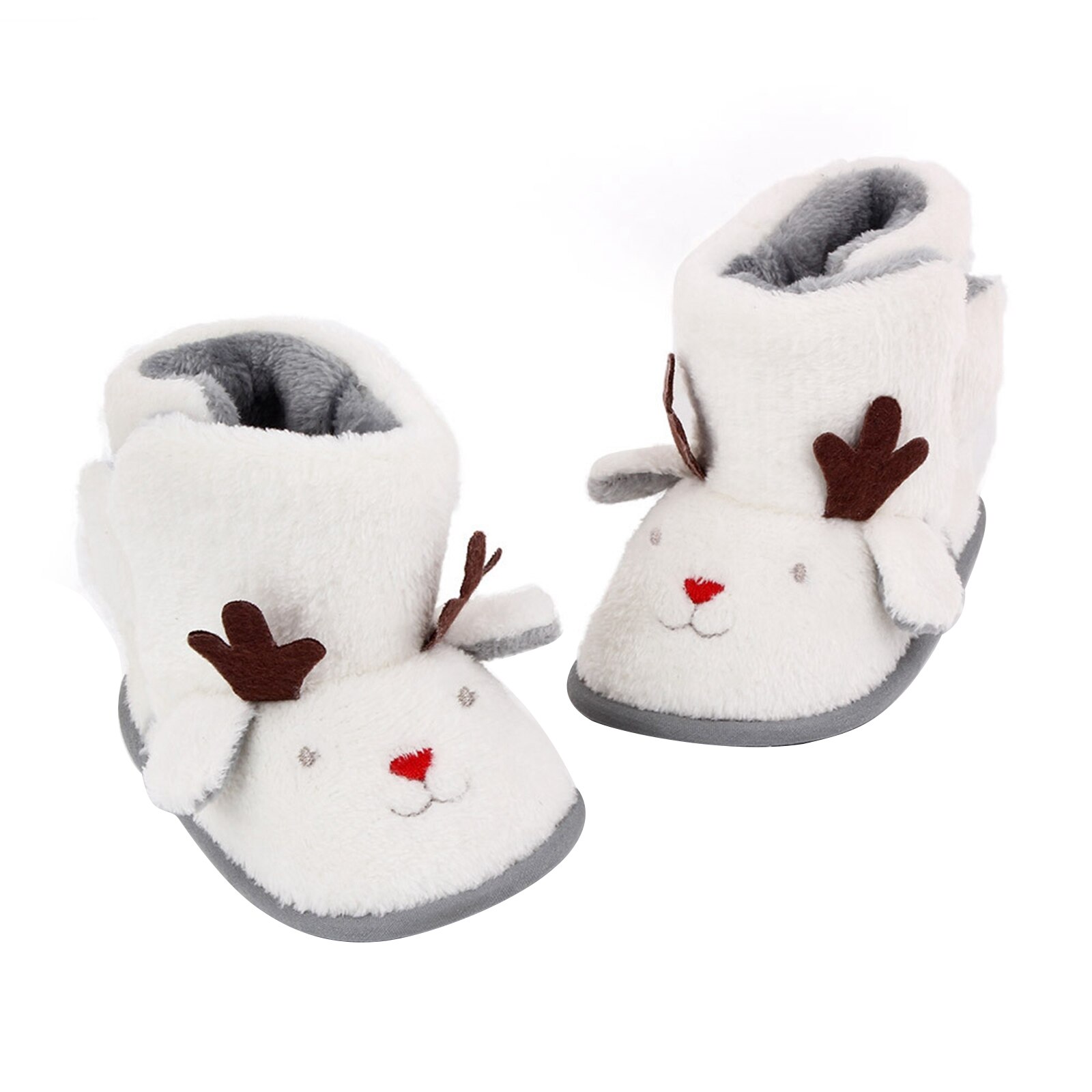 Christmas Baby Cartoon Animal Booties Soft Sole Plush Fleece Slippers Toddler First Walkers with Non-Slip Bottom: White / 0-6 Months